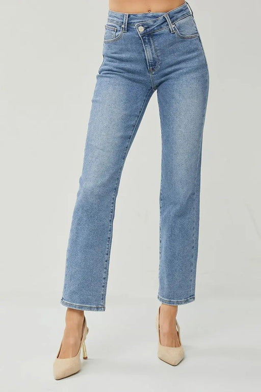Risen High Rise Crossover Straight Jeans - LECCE