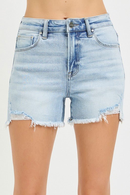 Risen High Rise Distressed Shorts – Light