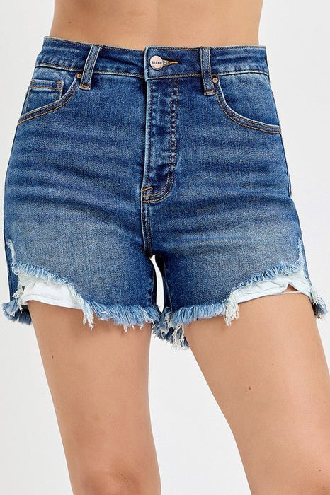 Risen High Rise Side Step Hem Denim Shorts - LECCE