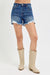 Risen High Rise Side Step Hem Denim Shorts - LECCE