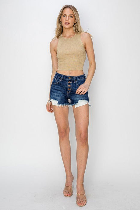Risen Mid Rise Button Down Shorts – Dark - LECCE