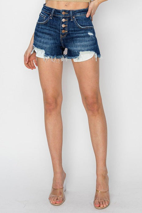 Risen Mid Rise Button Down Shorts – Dark - LECCE
