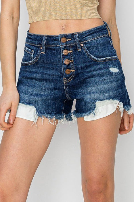 Risen Mid Rise Button Down Shorts – Dark - LECCE
