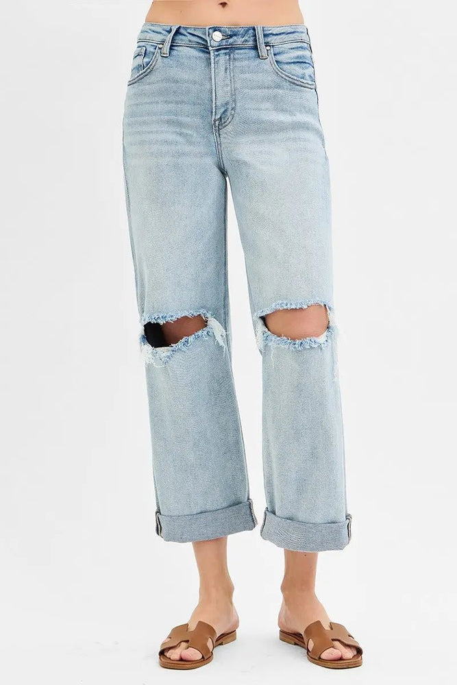 Risen Mid Rise Fit Boyfriend Jeans With Cuff - LECCE