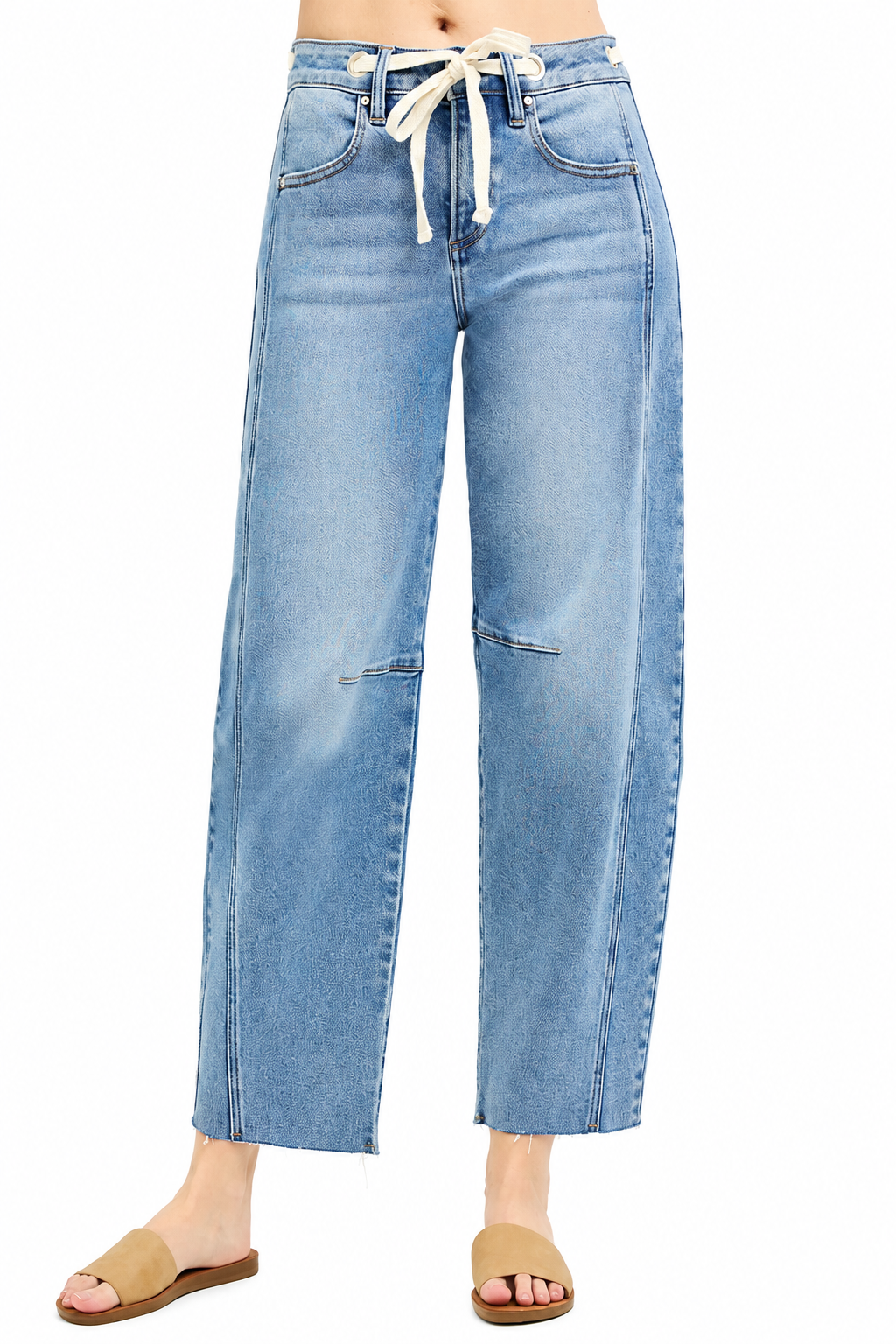 Risen Slouchy Ankle Barrel Jeans with Drawstring