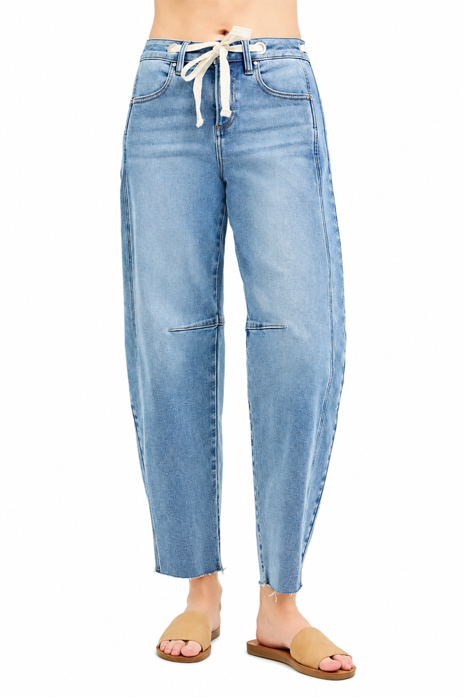 Risen Slouchy Ankle Barrel Jeans with Drawstring — view 2 on white background