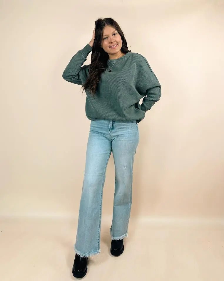 Risen Tummy Control Frayed Hem Mid Rise Jeans