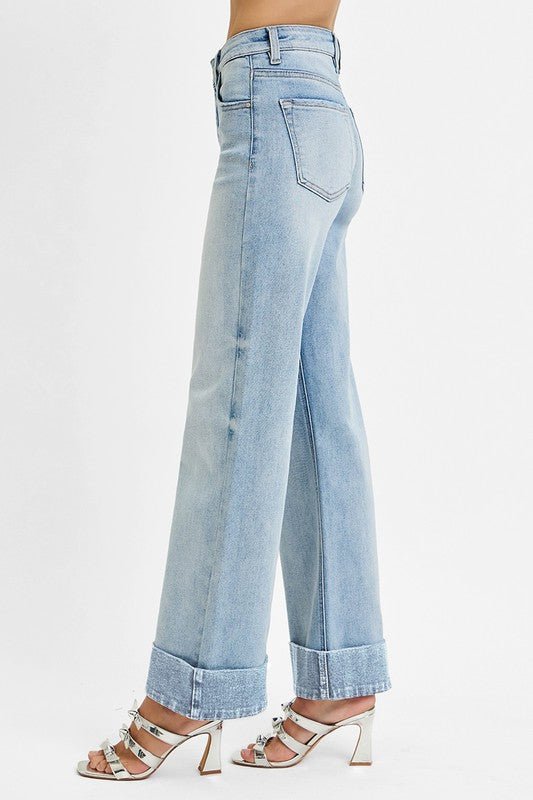 Risen Tummy Control High Rise Ankle Wide Cuffed Jeans - LECCE