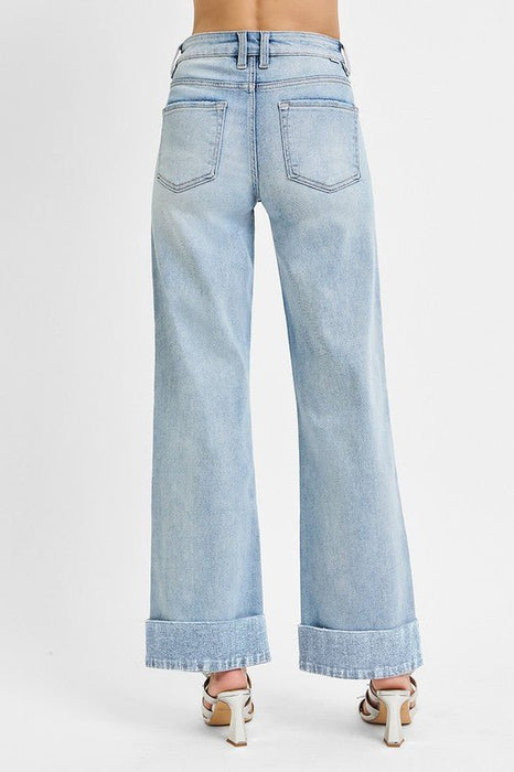 Risen Tummy Control High Rise Ankle Wide Cuffed Jeans - LECCE
