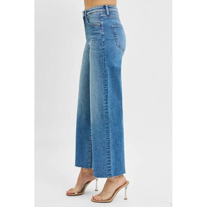 Risen Tummy Control High Rise Crop Wide Leg Jeans - LECCE