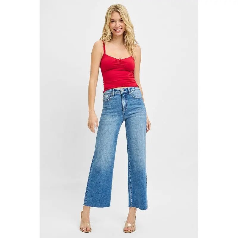 Risen Tummy Control High Rise Crop Wide Leg Jeans - LECCE