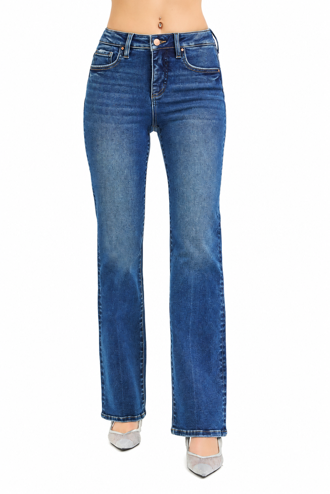 Risen Tummy Control High Rise Straight Jeans — view 2 on white background