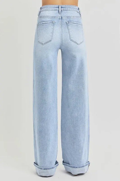 Risen Tummy Control High Rise Wide Cuffed Jeans - LECCE