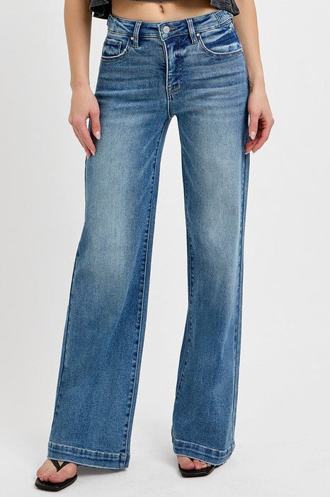 Risen Tummy Control High Rise Wide Leg Jeans - LECCE