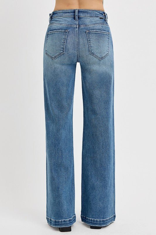 Risen Tummy Control High Rise Wide Leg Jeans - LECCE
