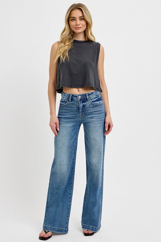 Risen Tummy Control High Rise Wide Leg Jeans - LECCE