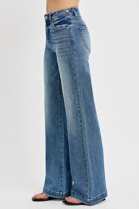 Risen Tummy Control High Rise Wide Leg Jeans - LECCE