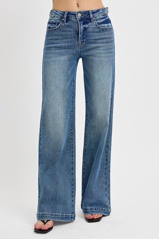 Risen Tummy Control High Rise Wide Leg Jeans - LECCE