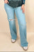 Risen Tummy Control High Rise Wide Leg Knee Distress - LECCE