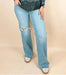 Risen Tummy Control High Rise Wide Leg Knee Distress - LECCE