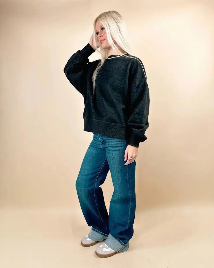 Risen Tummy Control Mid Rise Wide Leg Cuffed Jeans - LECCE