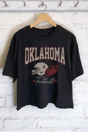 Oklahoma Football Graphic Long Crop Top in Black