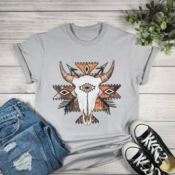 Rustic Aztec Cow Skull T-shirt - LECCE