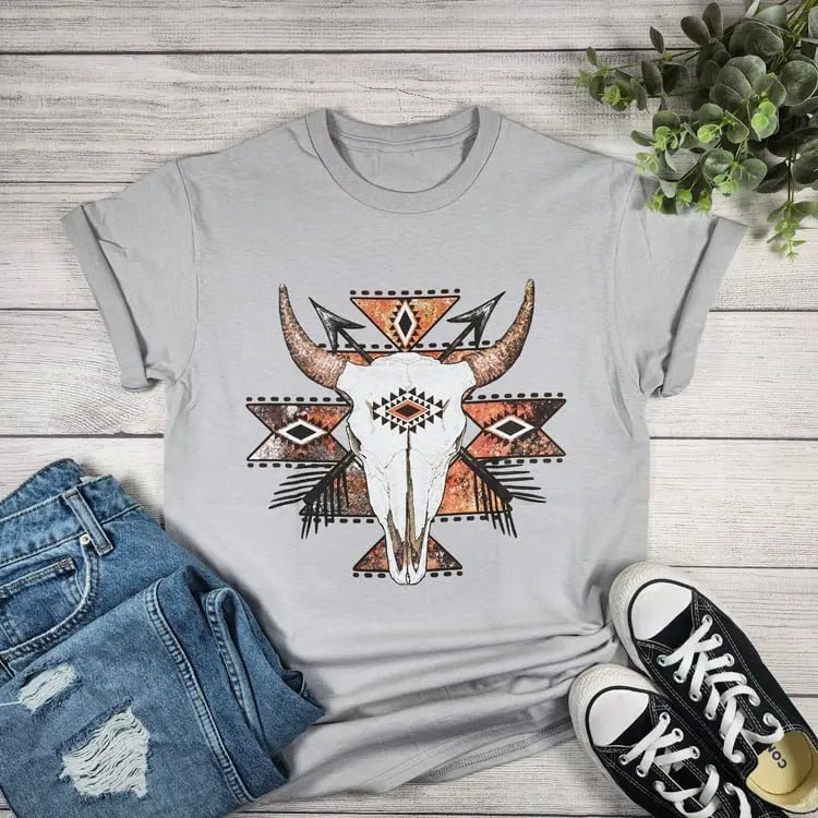 Rustic Aztec Cow Skull T-shirt - LECCE
