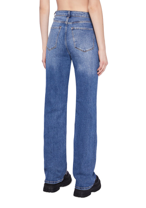 Distressed Straight Leg Denim Jeans