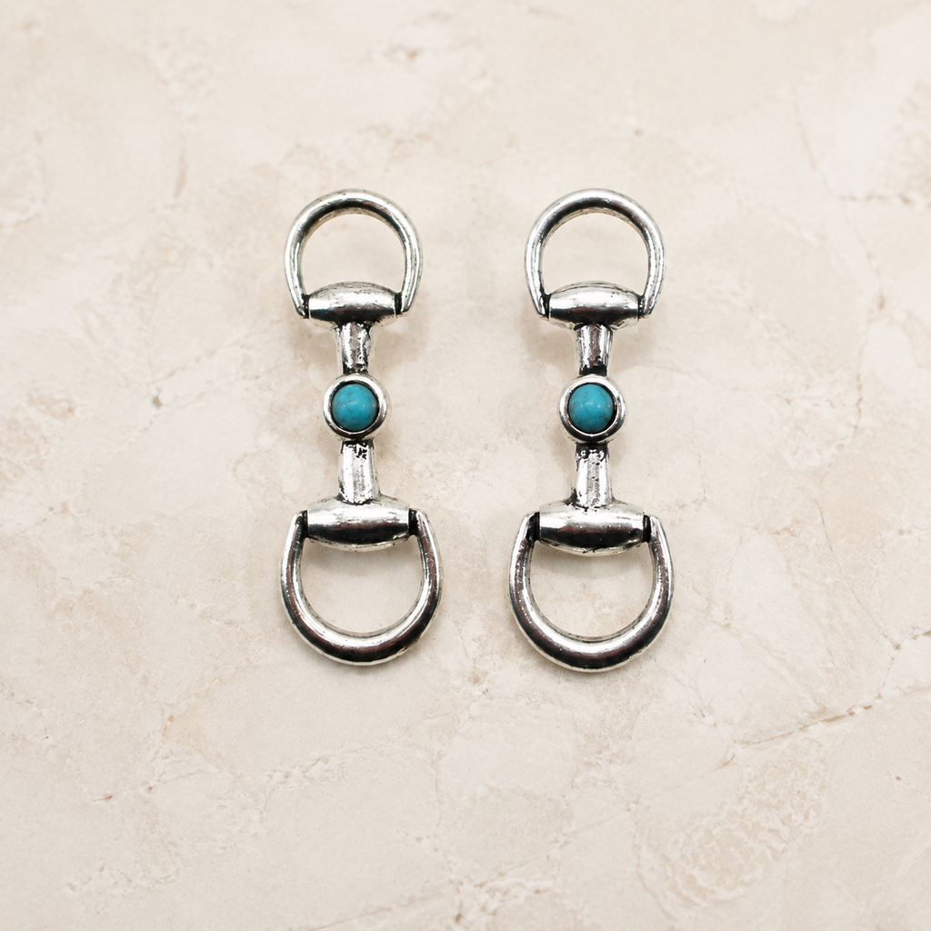 Western Turquoise Snaffle Bit Post Earrings