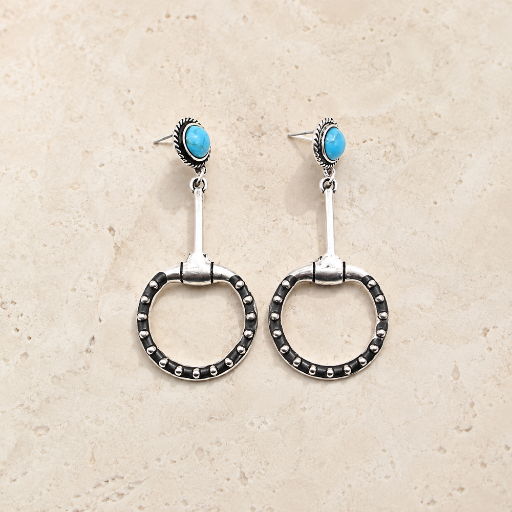 Western Turquoise Snaffle Bit Dangle Earrings