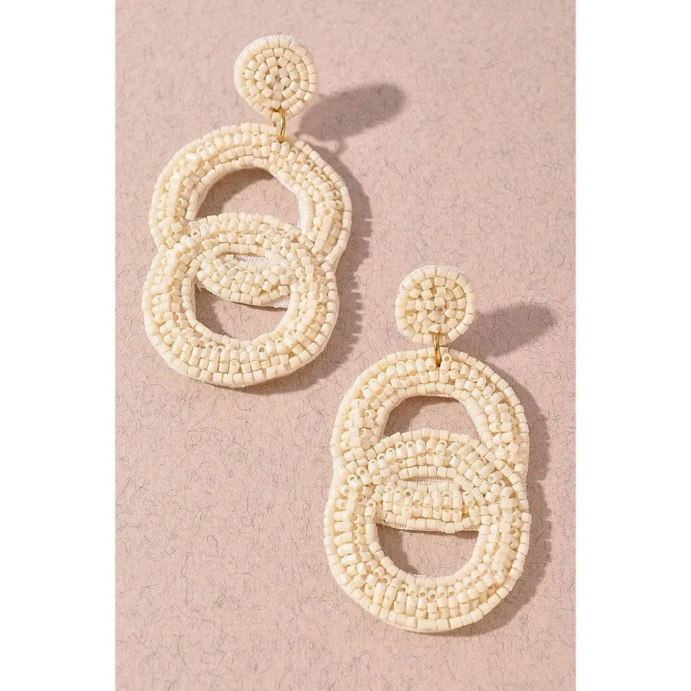 Seed Bead Double Circle Post Dangle Earrings - LECCE