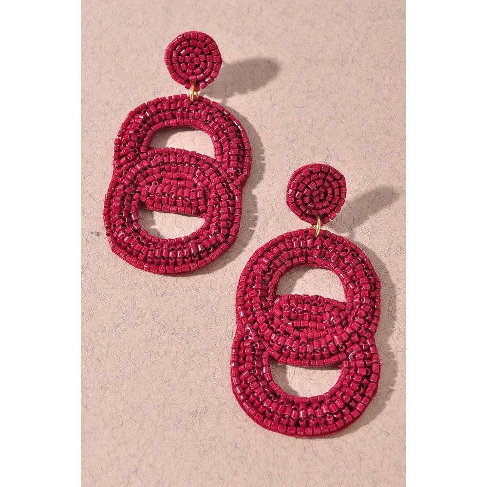 Seed Bead Double Circle Post Dangle Earrings - LECCE