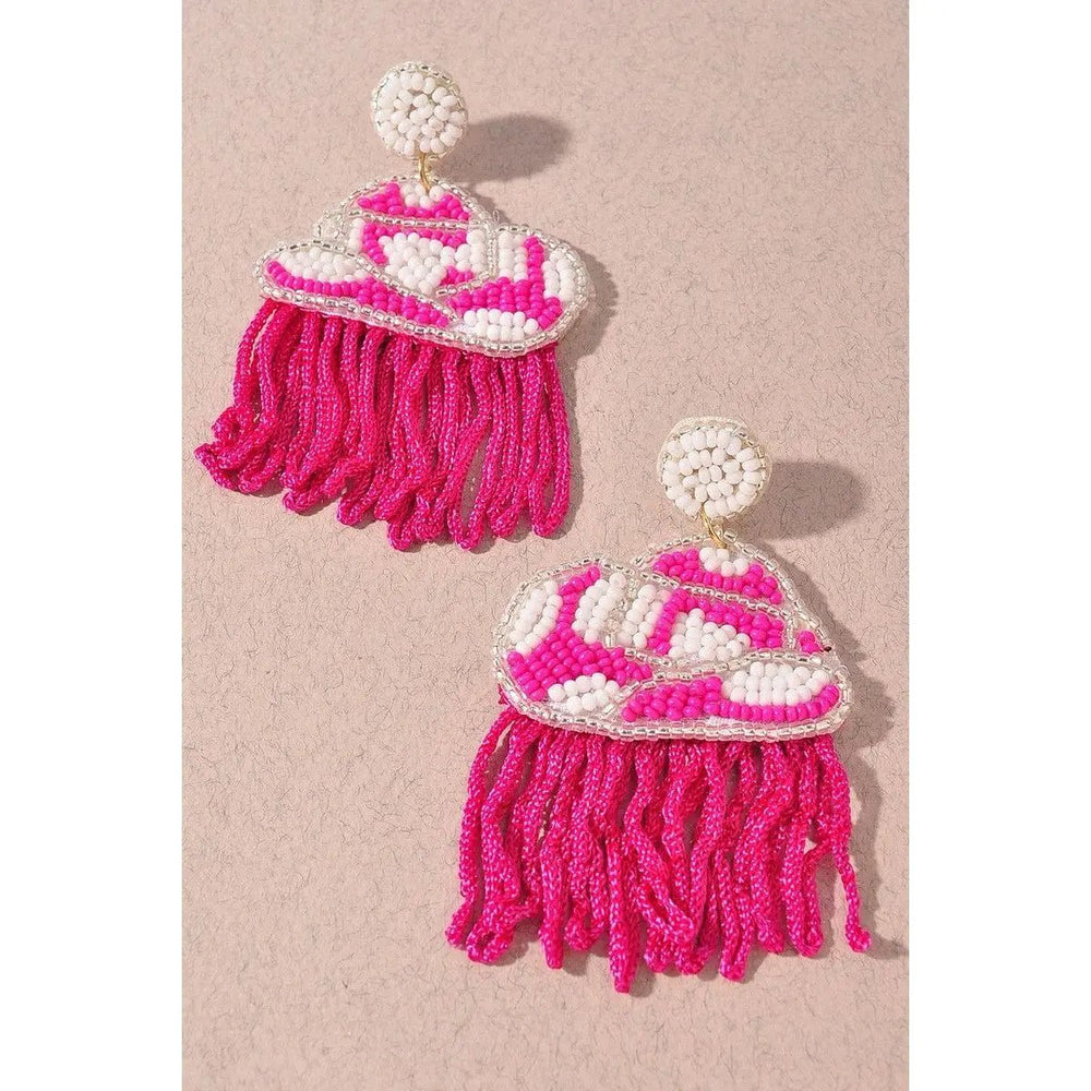 Seed Bead Rodeo Western Hat Tassel Dangle Earrings - LECCE