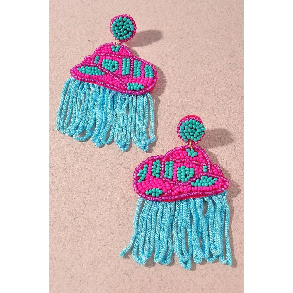 Seed Bead Rodeo Western Hat Tassel Dangle Earrings - LECCE