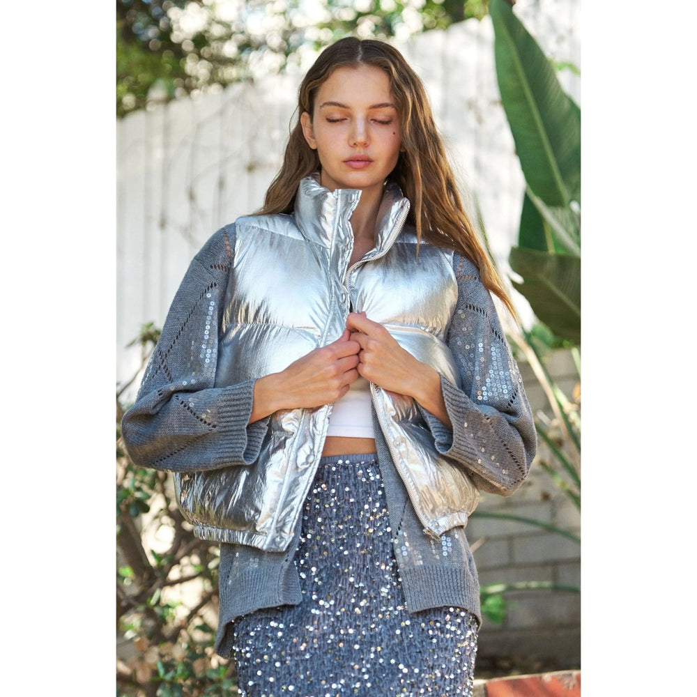 Shiny Metallic Puffer Vest - LECCE