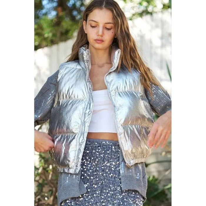 Shiny Metallic Puffer Vest - LECCE