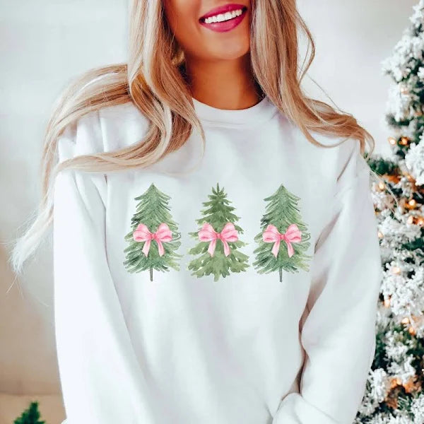 Water Color Christmas Trees with Bows Sweatshirt