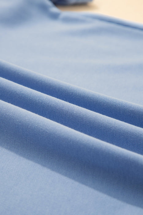 Sky Blue Solid Color Contrast Textured Patchwork Raw Edge 2pcs Short Set - LECCE