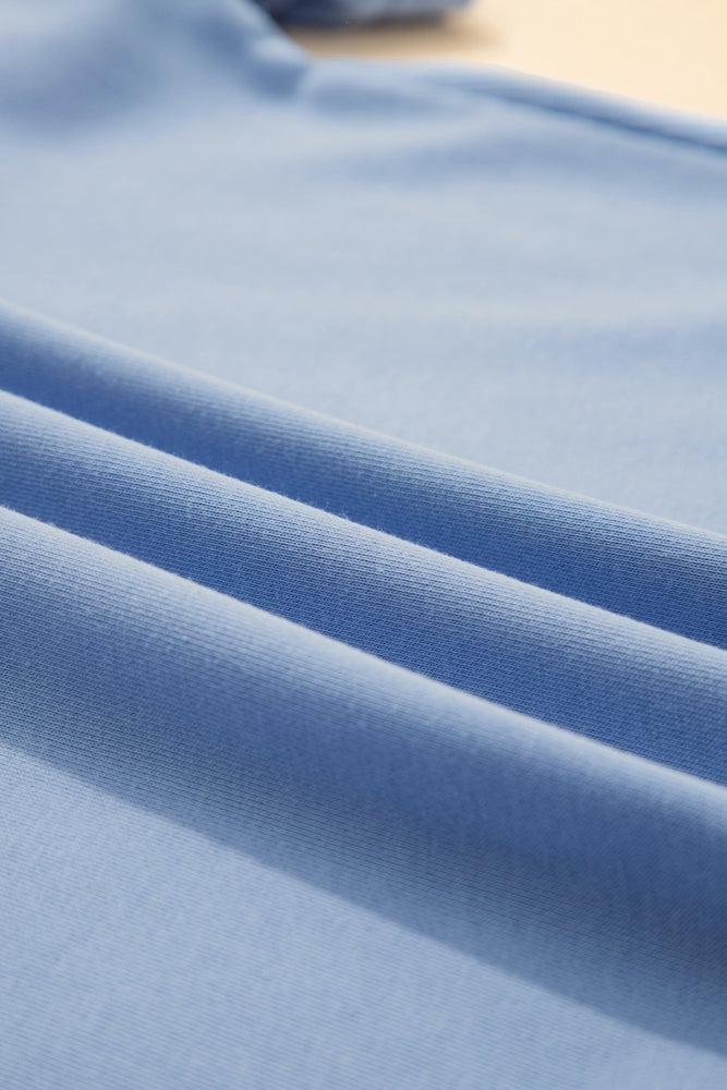 Sky Blue Solid Color Contrast Textured Patchwork Raw Edge 2pcs Short Set - LECCE