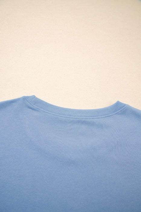 Sky Blue Solid Color Contrast Textured Patchwork Raw Edge 2pcs Short Set - LECCE