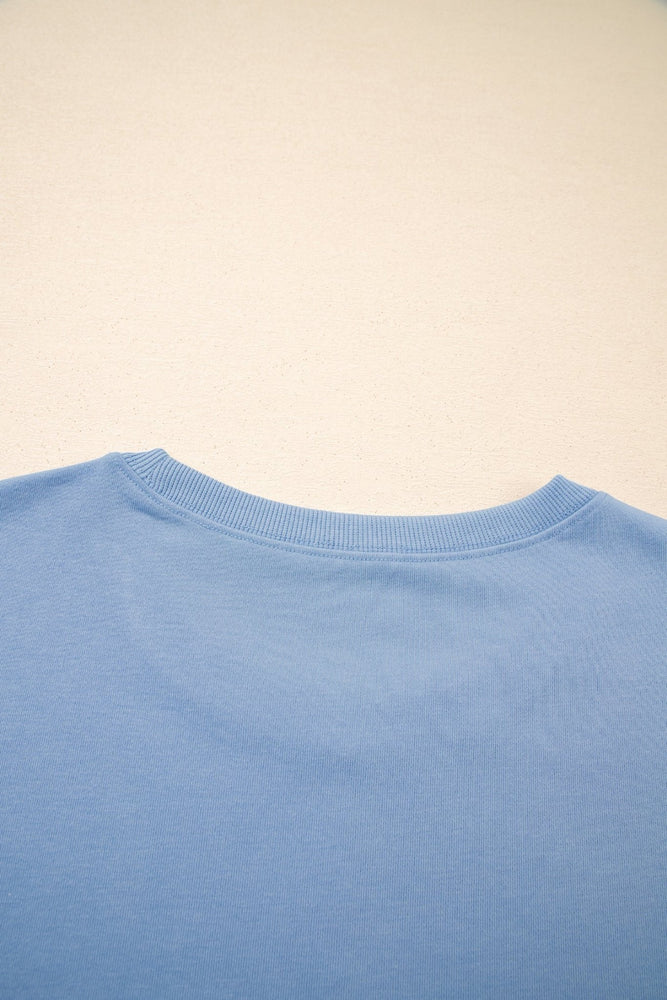 Sky Blue Solid Color Contrast Textured Patchwork Raw Edge 2pcs Short Set - LECCE