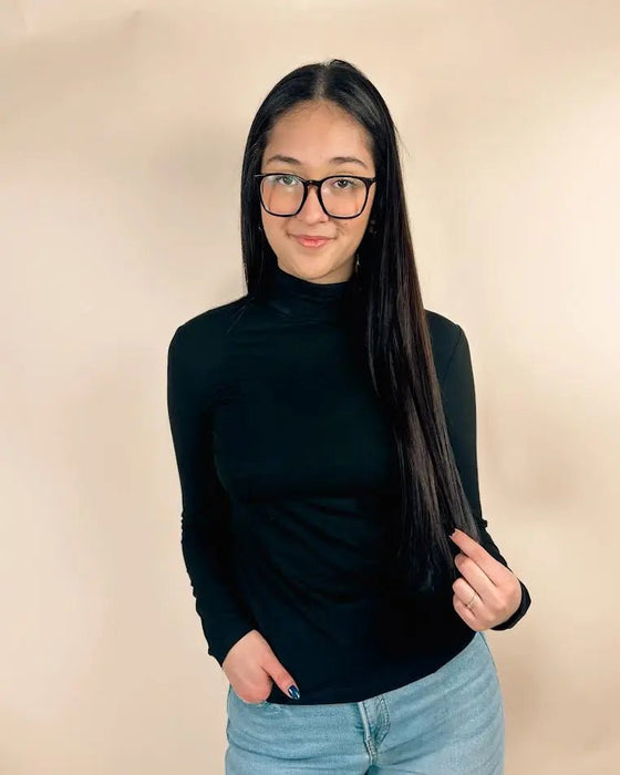 Slim Fit High Neck Long Sleeve Top - LECCE
