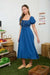 Smocked Denim Midi Dress with Puff Sleeves & Tie Detail - LECCE