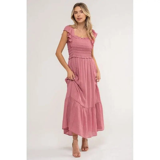 Smocked Ruffle Sleeve Midi Dress - LECCE