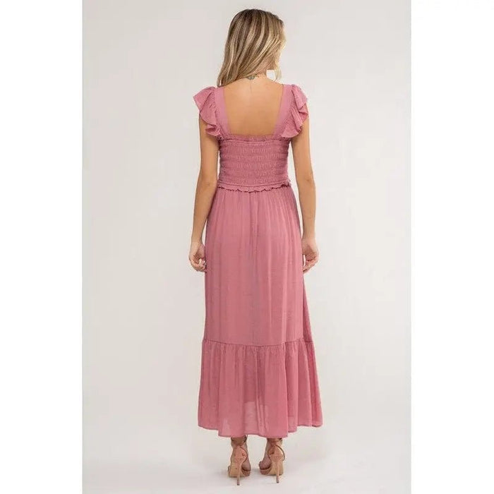 Smocked Ruffle Sleeve Midi Dress - LECCE