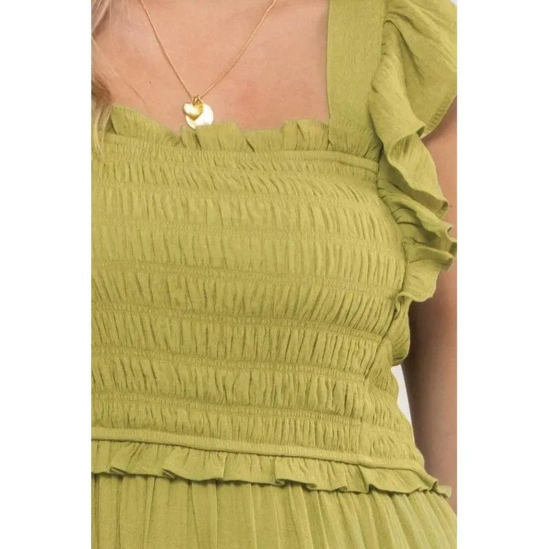 Smocked Ruffle Sleeve Midi Dress - LECCE