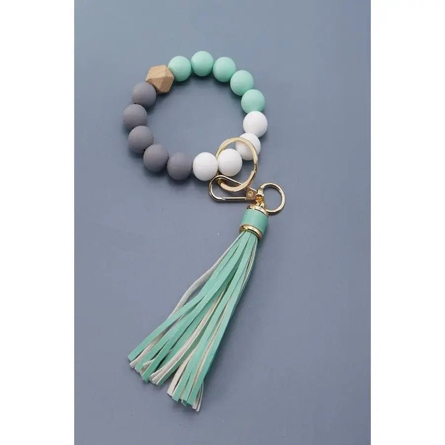 Llavero de pulsera con borlas de cuentas de goma más suave