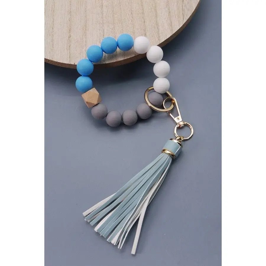 Llavero de pulsera con borlas de cuentas de goma más suave