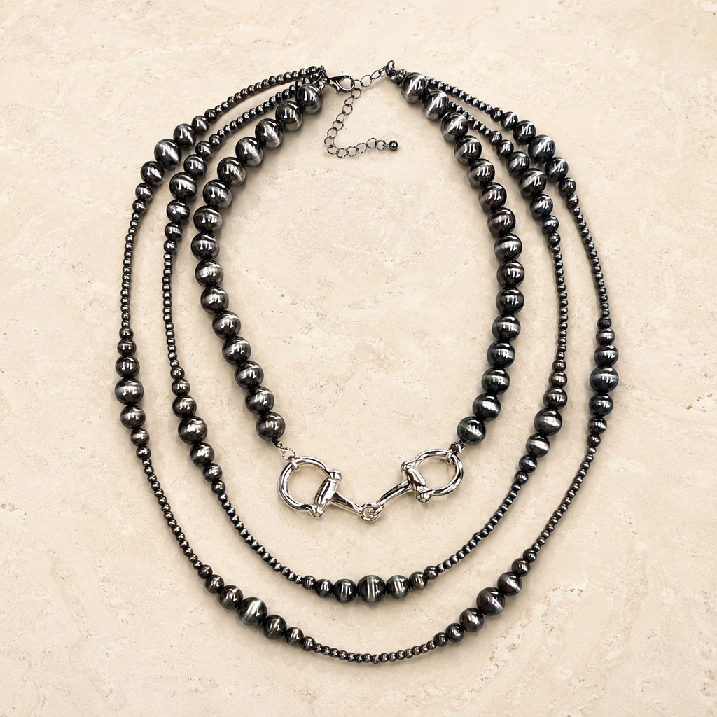 Western 3-Layer Navajo Pearl Snaffle Bit Necklace